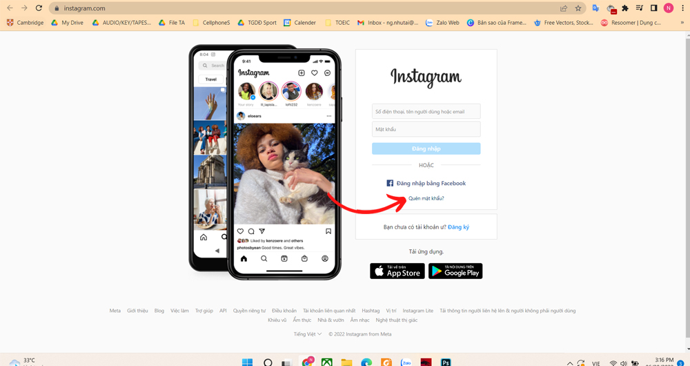 Cách lấy lại mật khẩu Instagram trên laptop - Bước 1 