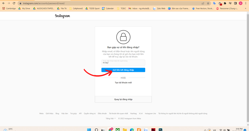 Cách lấy lại mật khẩu Instagram trên laptop - Bước 2 