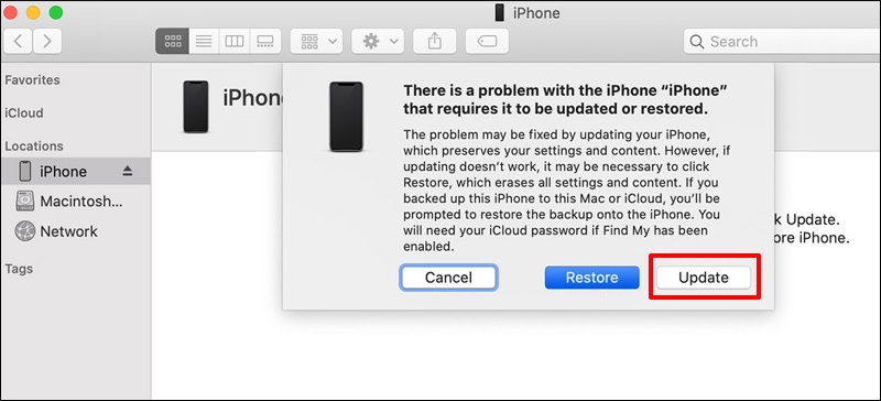 Update khi iPhone bị treo táo