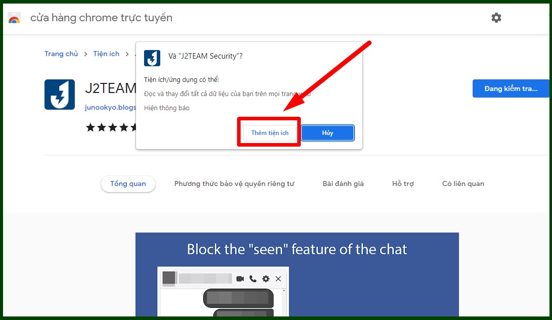 Sử dụng tiện ích mở rộng J2Team Security trên Google Chrome bước 2