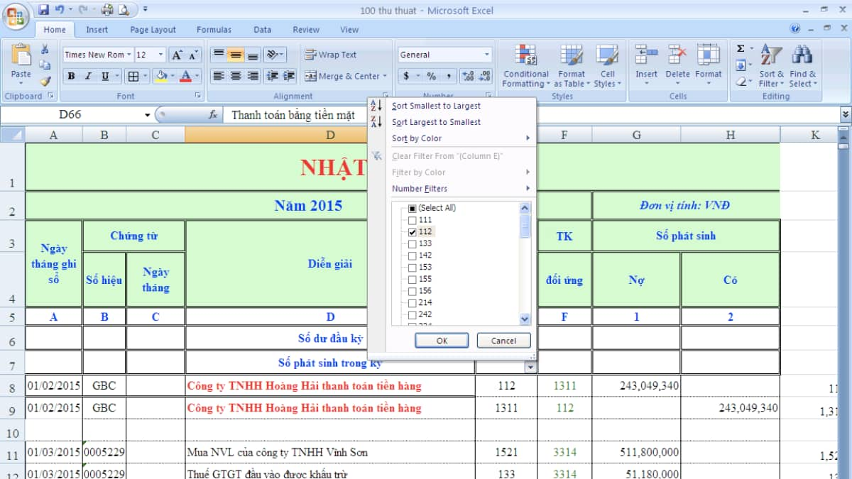 Tổ hợp phím để mở tính năng lọc nhanh chóng trong Excel