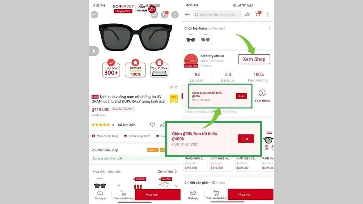 Trang sản phẩm trên Shopee