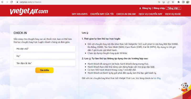 Đăng nhập website Vietjet để đăng ký thông tin