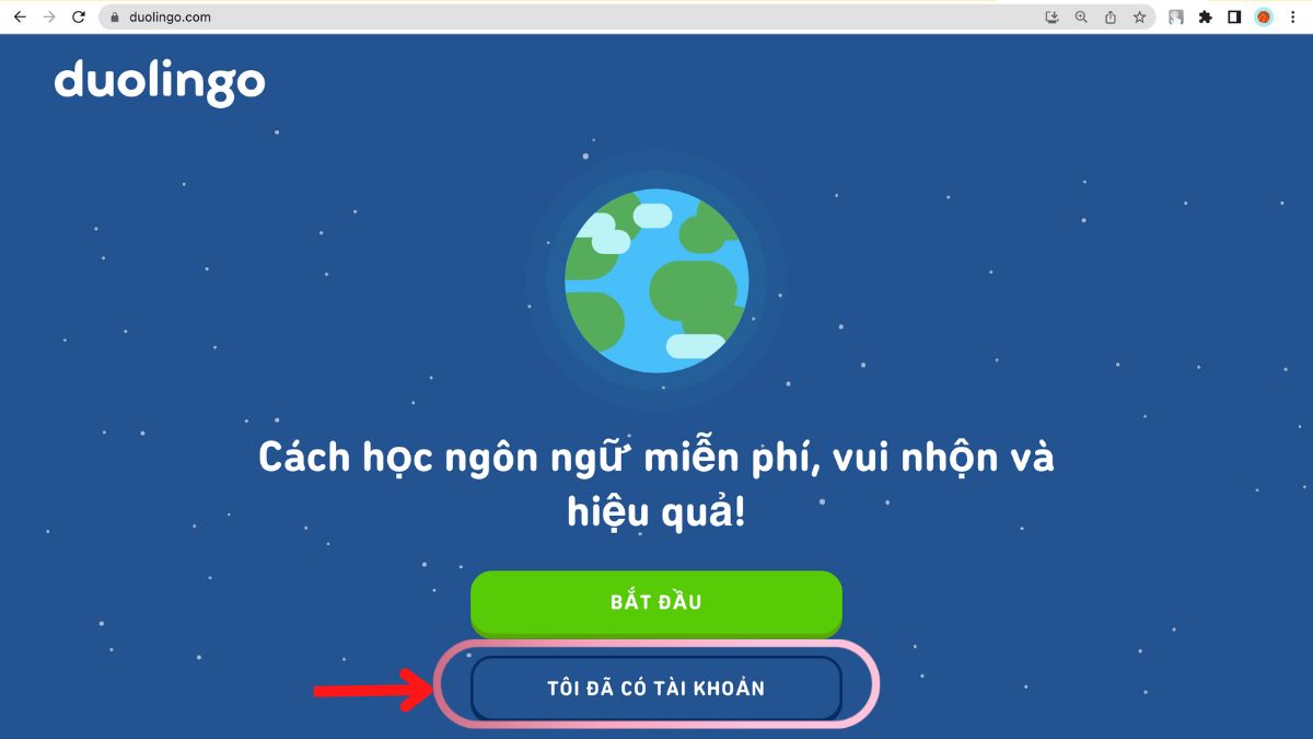 Hướng dẫn cách đăng nhập Duolingo trên PC bước 1