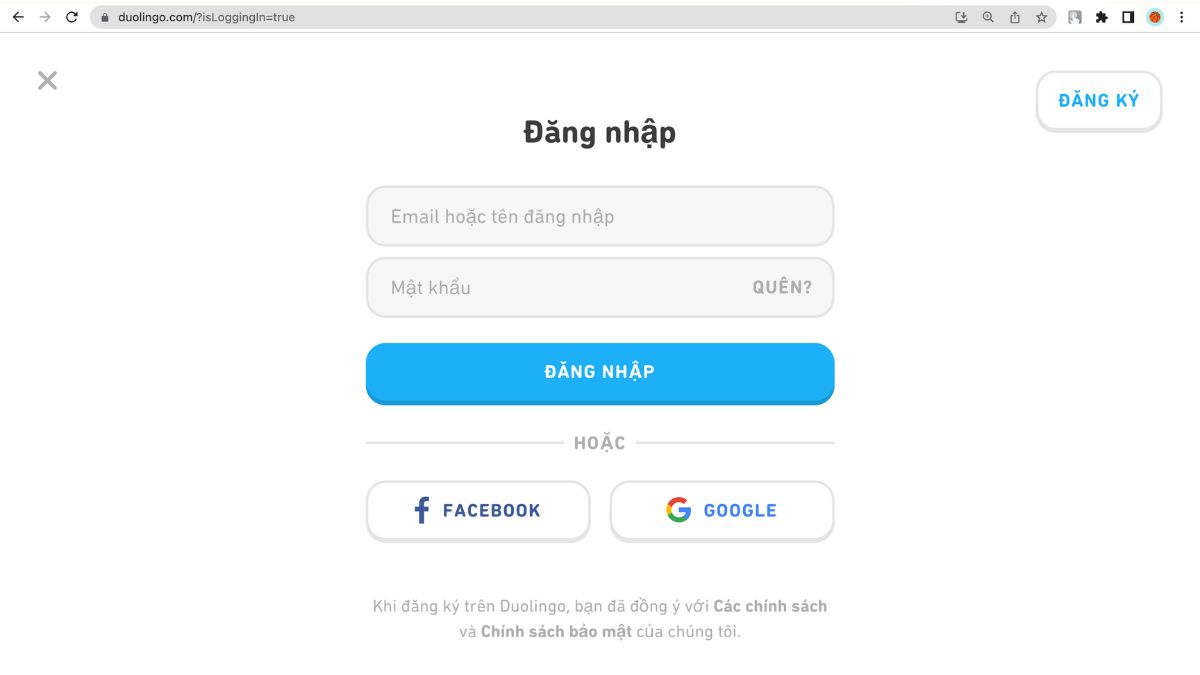 Hướng dẫn cách đăng nhập Duolingo trên PC bước 2