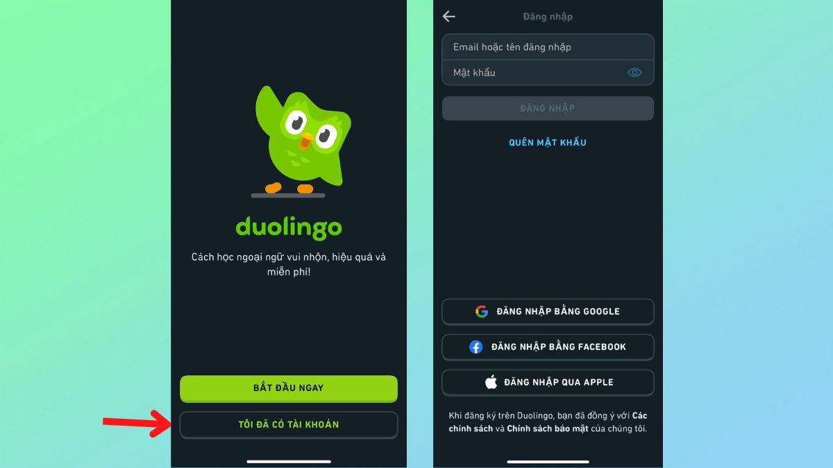 Hướng dẫn cách đăng nhập Duolingo trên điện thoại bước 2