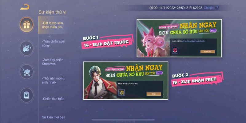 bước 1 hướng dẫn sự kiện Đặt Trước Skin, Nhận skin free liên quân