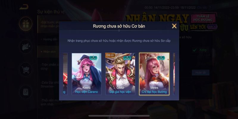 phần quà sự kiện Đặt Trước Skin, Nhận skin free liên quân