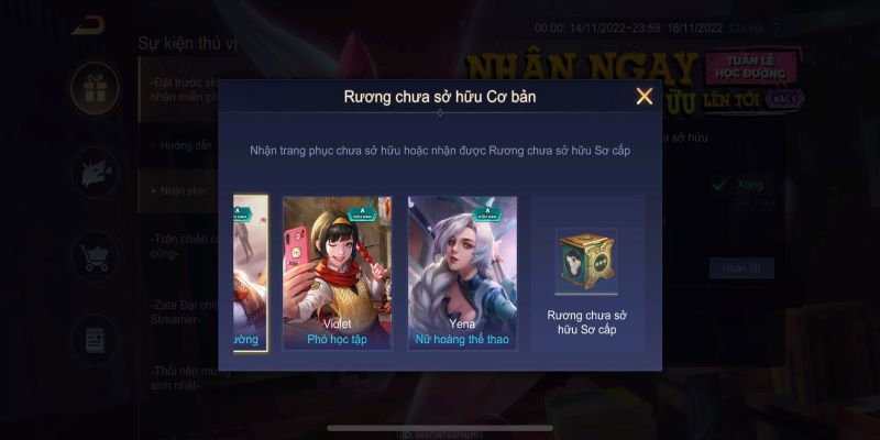 rương thưởng sự kiện Đặt Trước Skin, Nhận skin free liên quân