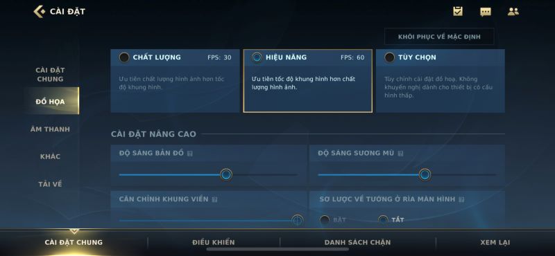 cài đặt đồ họa Liên Minh Tốc Chiến