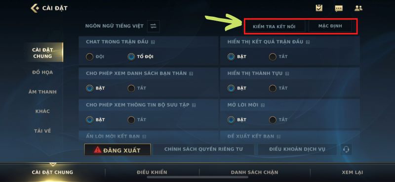 Kiểm tra kết nối internet và cài lại mặc định game Tốc Chiến