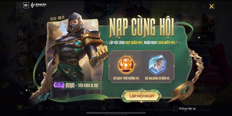 Sự kiện lập hội Liên Quân nhập skin free