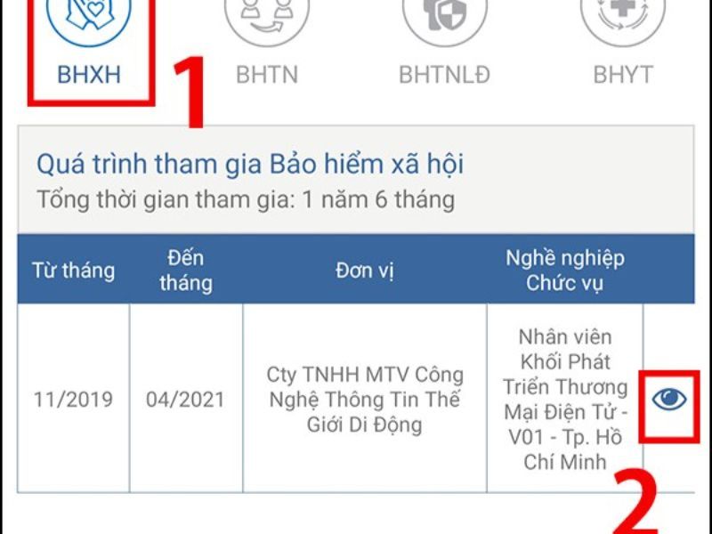 cách sử dụng VSSID tra cứu lịch sử tham gia BHYT bước 2