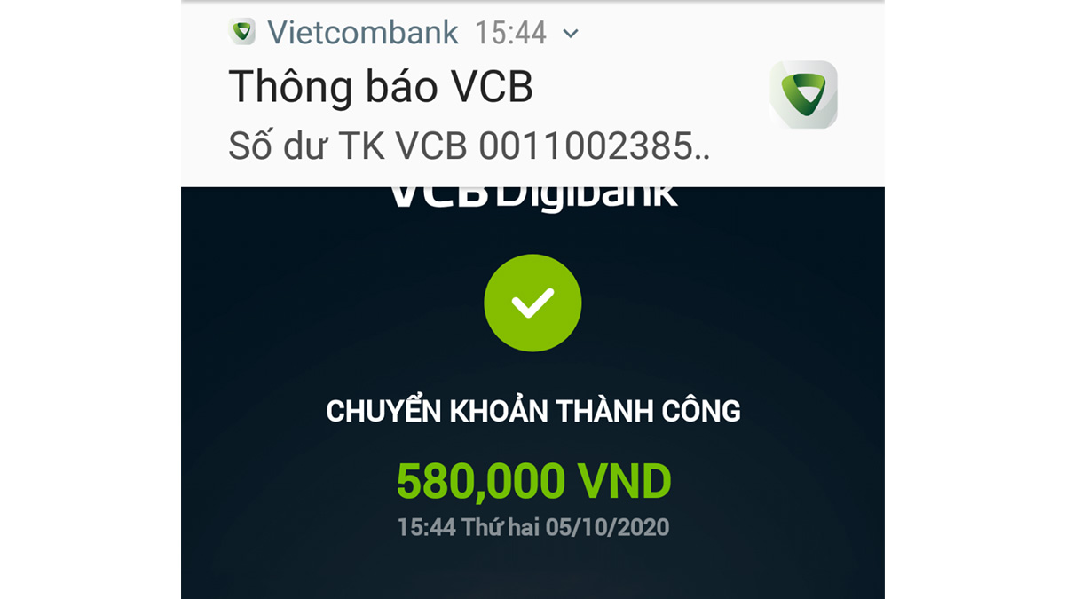 hoàn tất chuyển tiền internet banking cho viettel