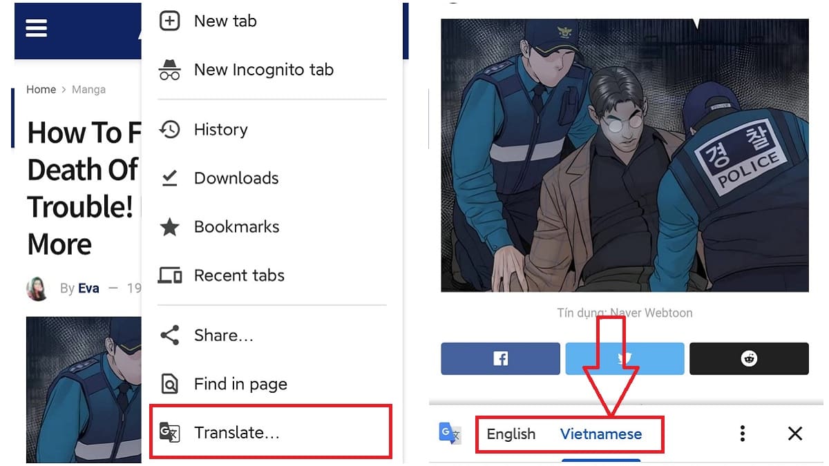 dịch trang web sang tiếng Việt với tính năng “Translate”