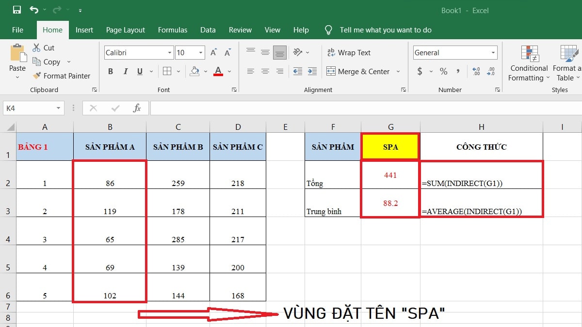 cách dùng hàm INDIRECT tính doanh số bán hàng