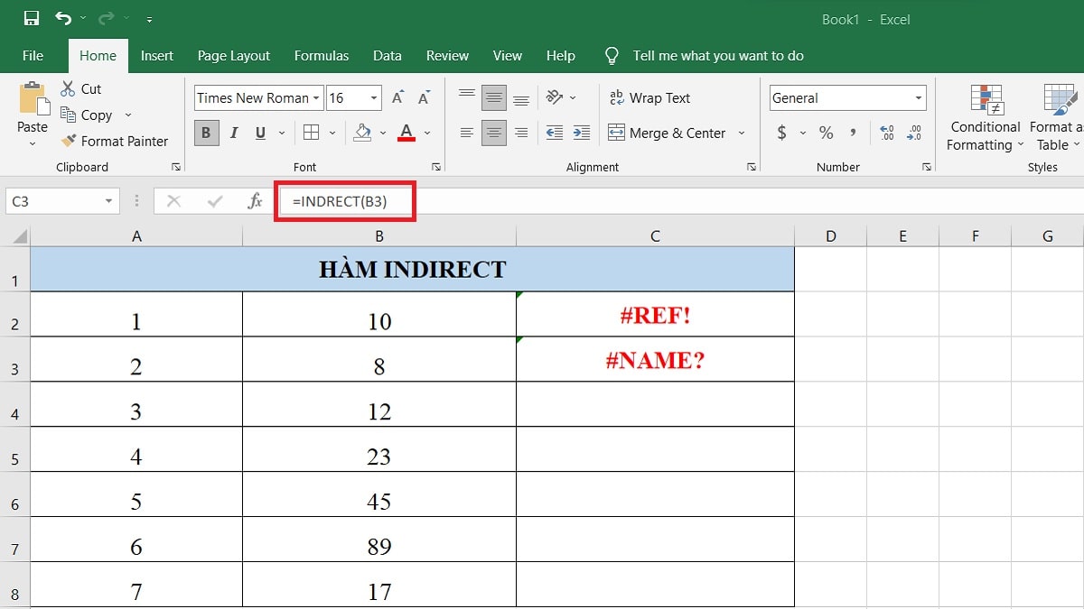 lỗi hay gặp phải khi sử dụng hàm INDIRECT