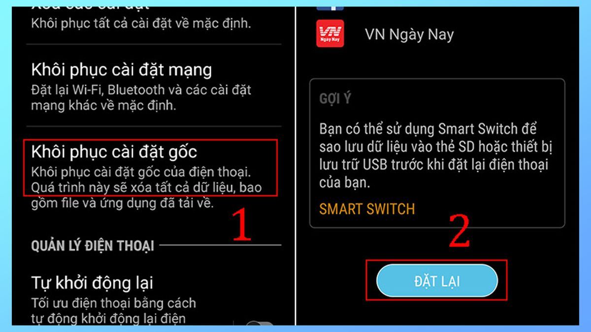 Cách reboot điện thoại Samsung bằng Cài đặt