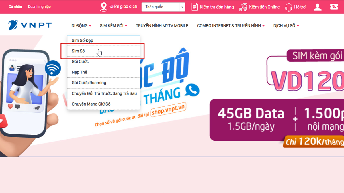 Thực hiện truy cập vào trang web chính thức của Vinaphone