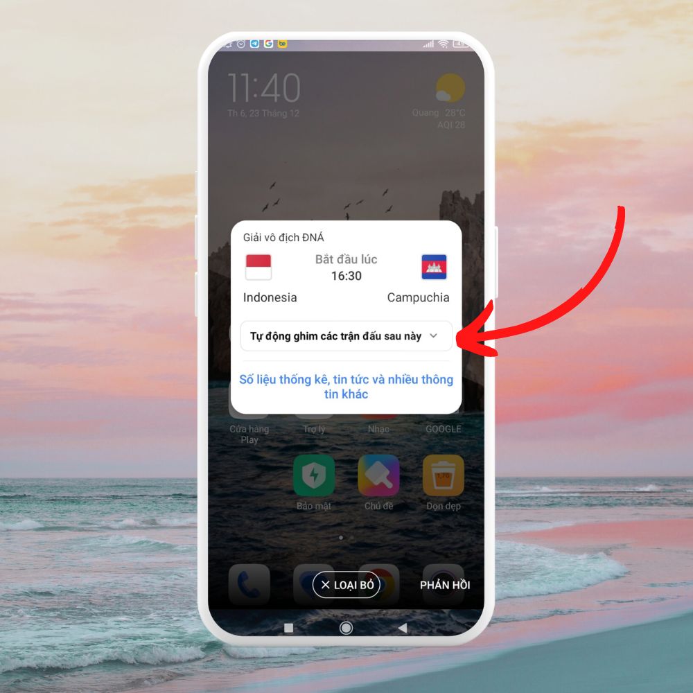 Cách ghim tỷ số AFF CUP trên điện thoại Android 4