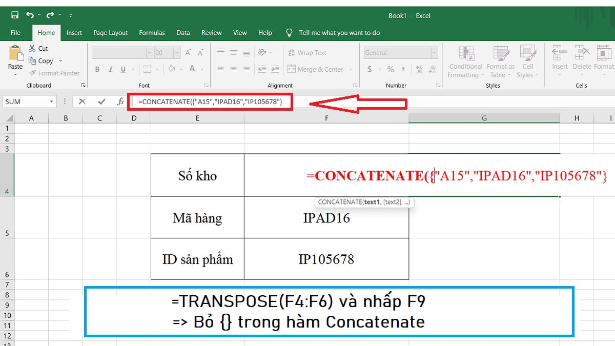 CONCATENATE nối các giá trị trong một mảng