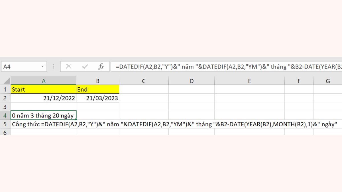 cách tính khoảng thời gian ngày, tháng, năm trong excel
