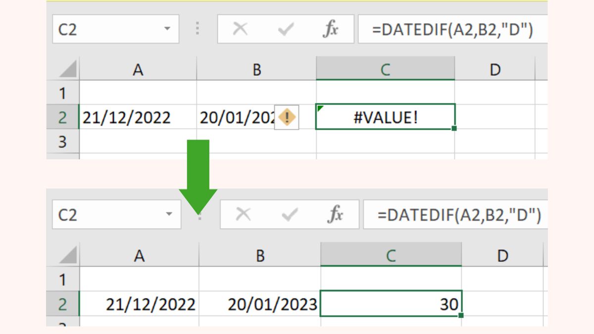 cách sửa lỗi #VALUE! trong DATEDIF