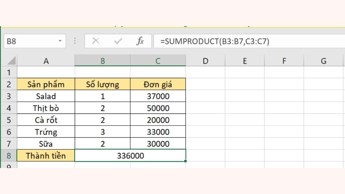 Cách tính tổng nhiều điều kiện trong excel