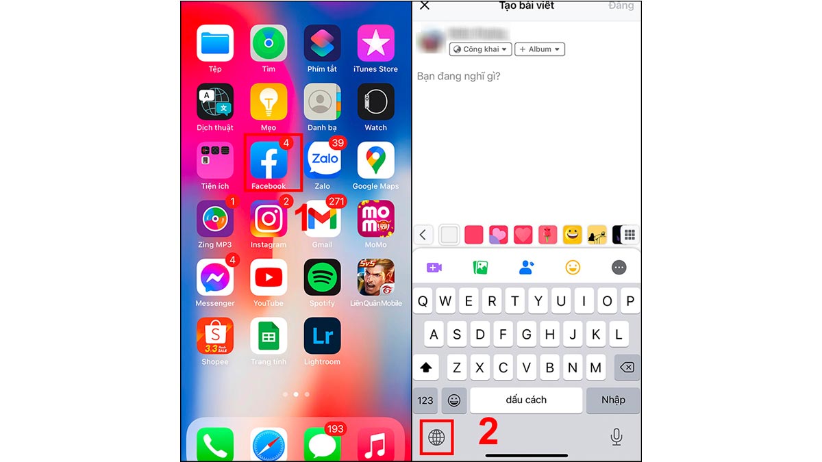 Cách gõ icon FaceBook iOS bước 1