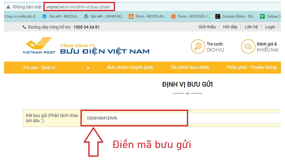 Hướng dẫn cách kiểm tra định vị bưu gửi online bước 2