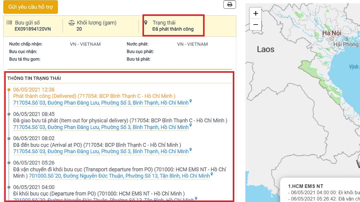 Hướng dẫn cách kiểm tra định vị bưu gửi online bước 3