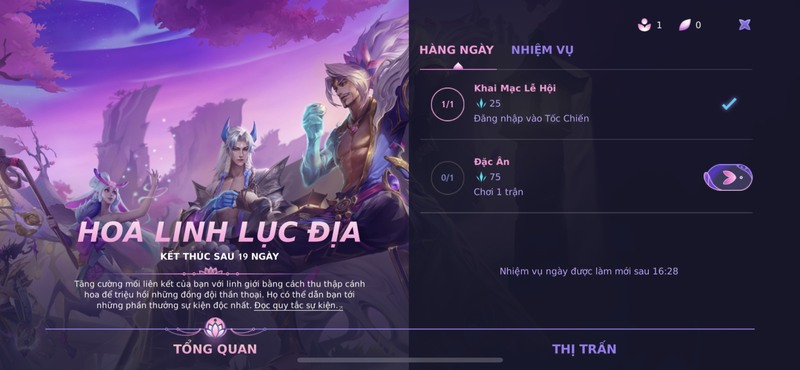 nhiệm vụ hàng ngày sự kiện Tốc Chiến Hoa Linh Lục Địa