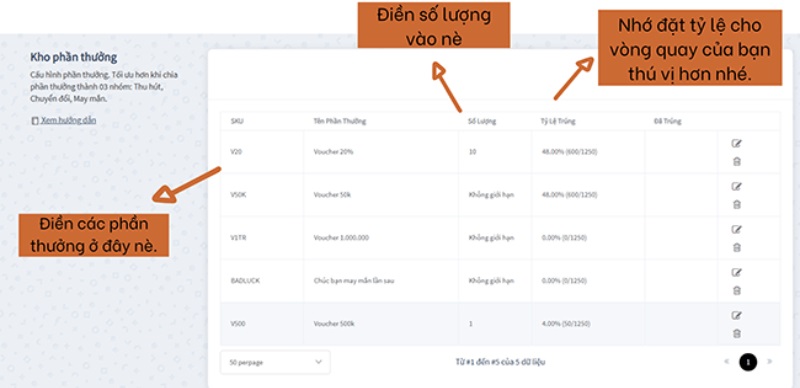 Tạo vòng quay may mắn online với Woay bước 3