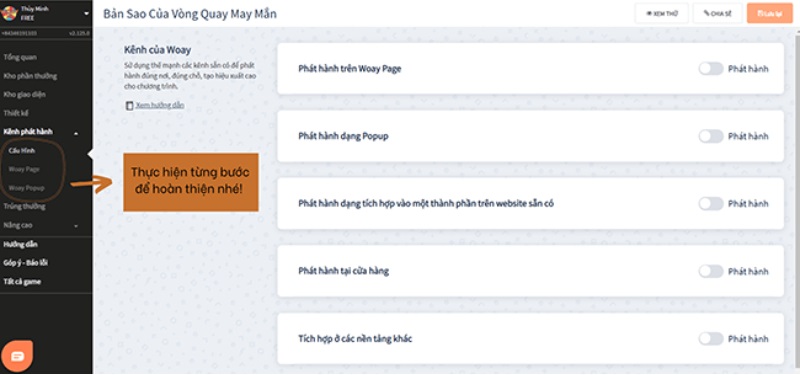 Tạo vòng quay may mắn online với Woay bước 5