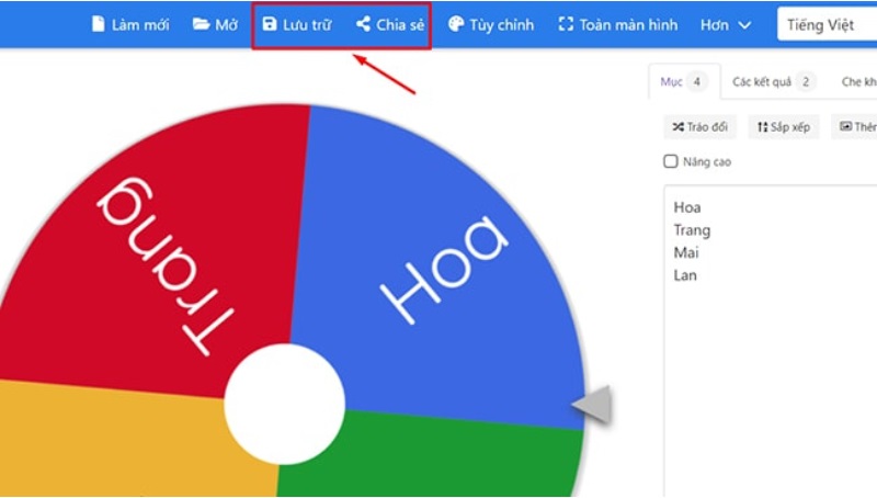 Tạo vòng quay may mắn tự ghi với Wheel of names bước 3
