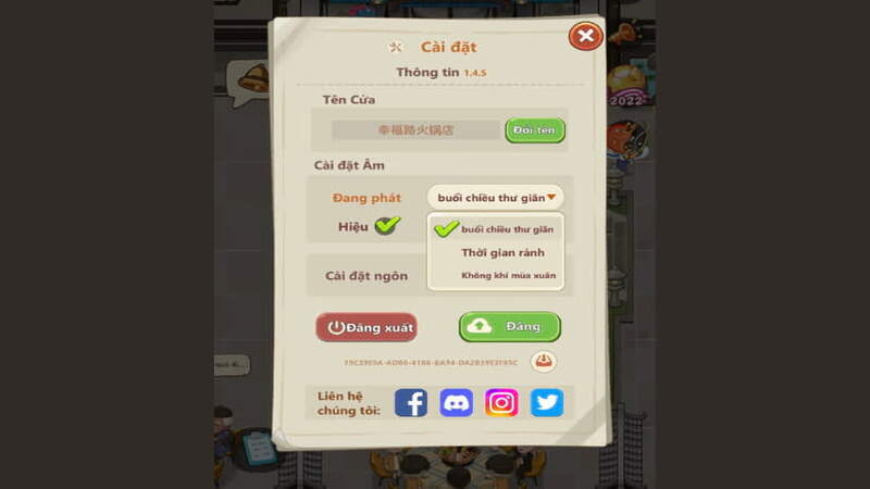 Tuỳ chọn âm thanh game Tiệm lẩu Đường Hạnh Phúc