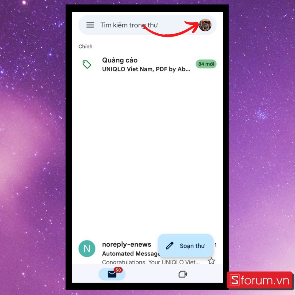 Cách đăng xuất email trên điện thoại Android - Bước 1 
