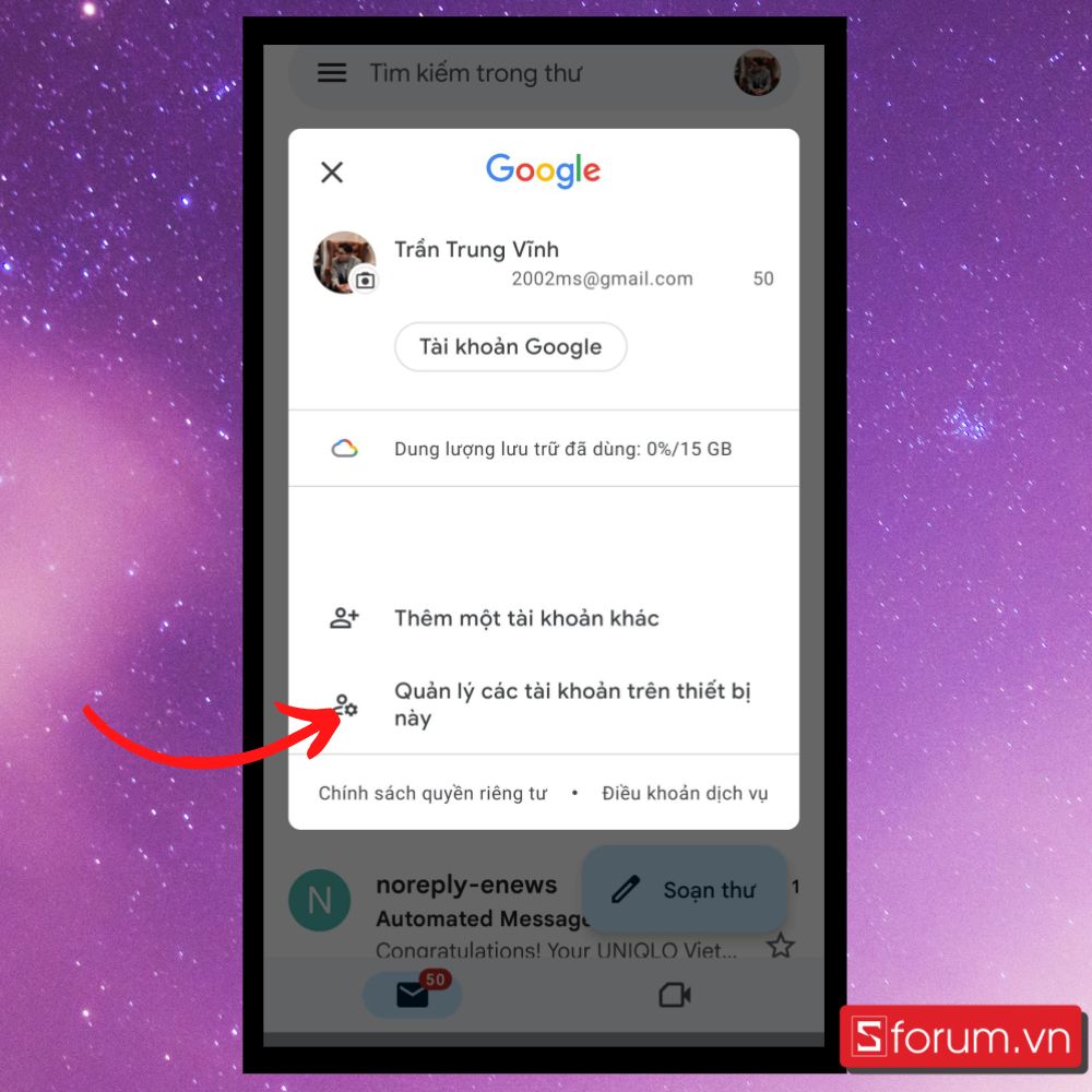 Cách đăng xuất email trên điện thoại Android - Bước 2 