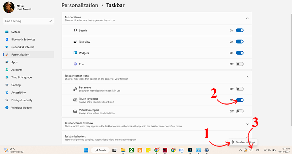 Mở bàn phím ảo trên laptop bằng Taskbar - Ảnh 1 