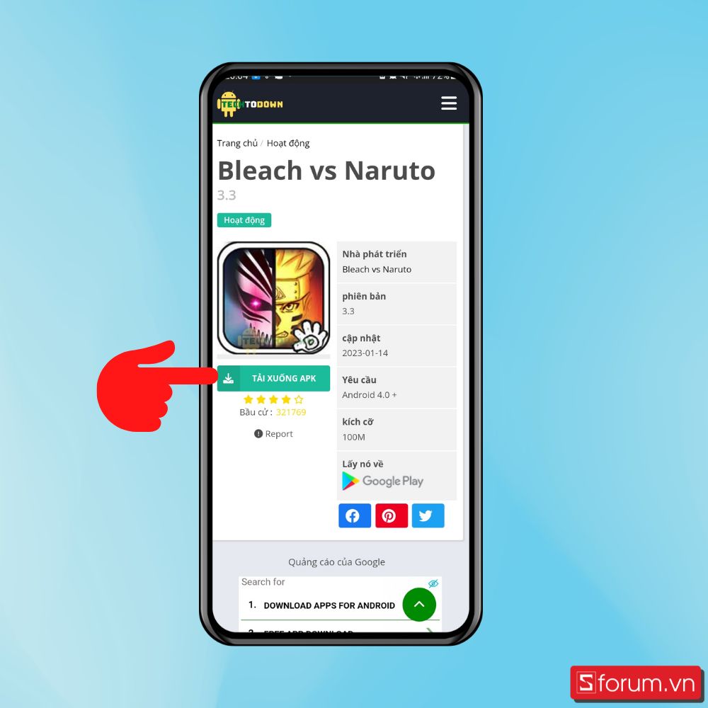 Cách tải Bleach vs Naruto 3.3 trên điện thoại Android - Bước 1