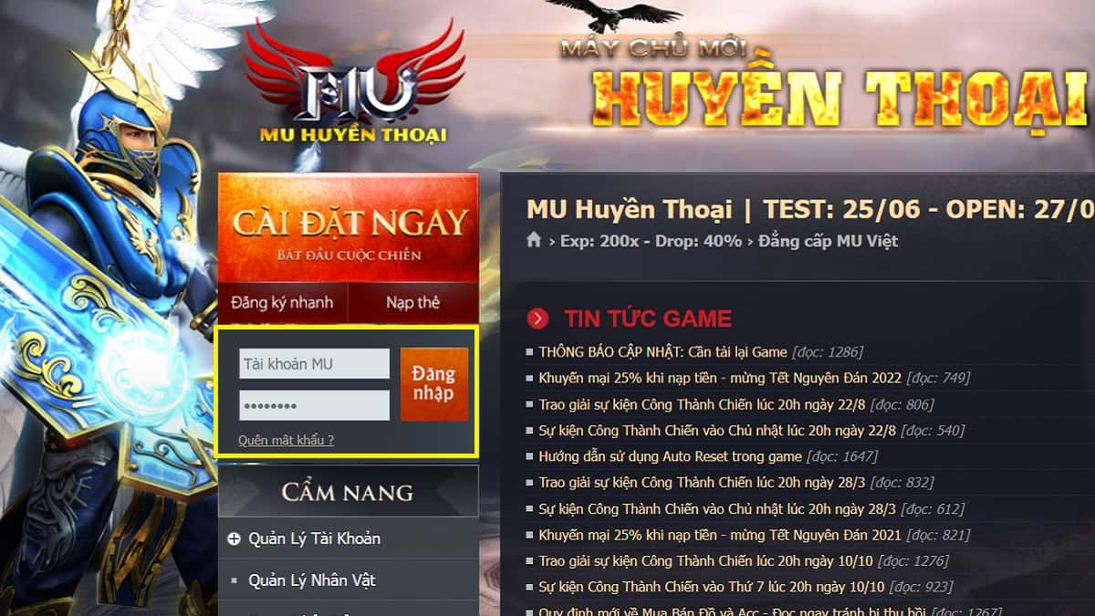 Cách nhập code Mu Huyền Thoại bước 1