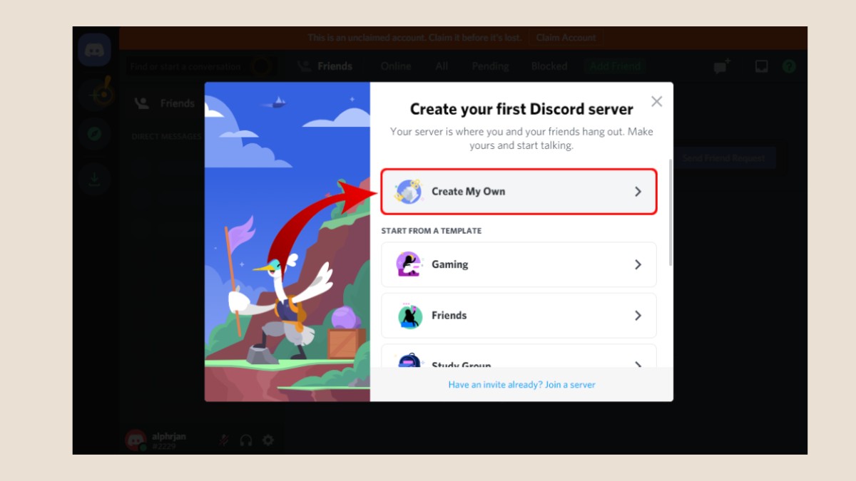 Cách tạo server Discord mời bạn bè tham gia bước 1