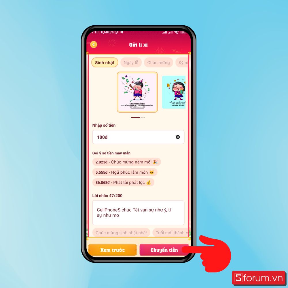 Lì xì cho một người trên MoMo - Bước 3