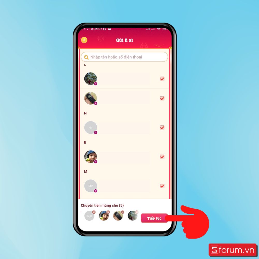 Lì xì cho nhóm người trên MoMo - Bước 2