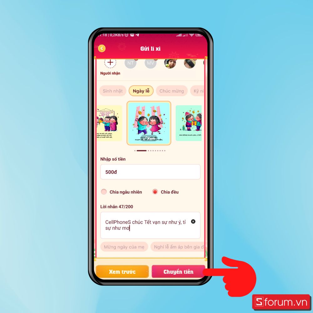Lì xì cho nhóm người trên MoMo - Bước 3