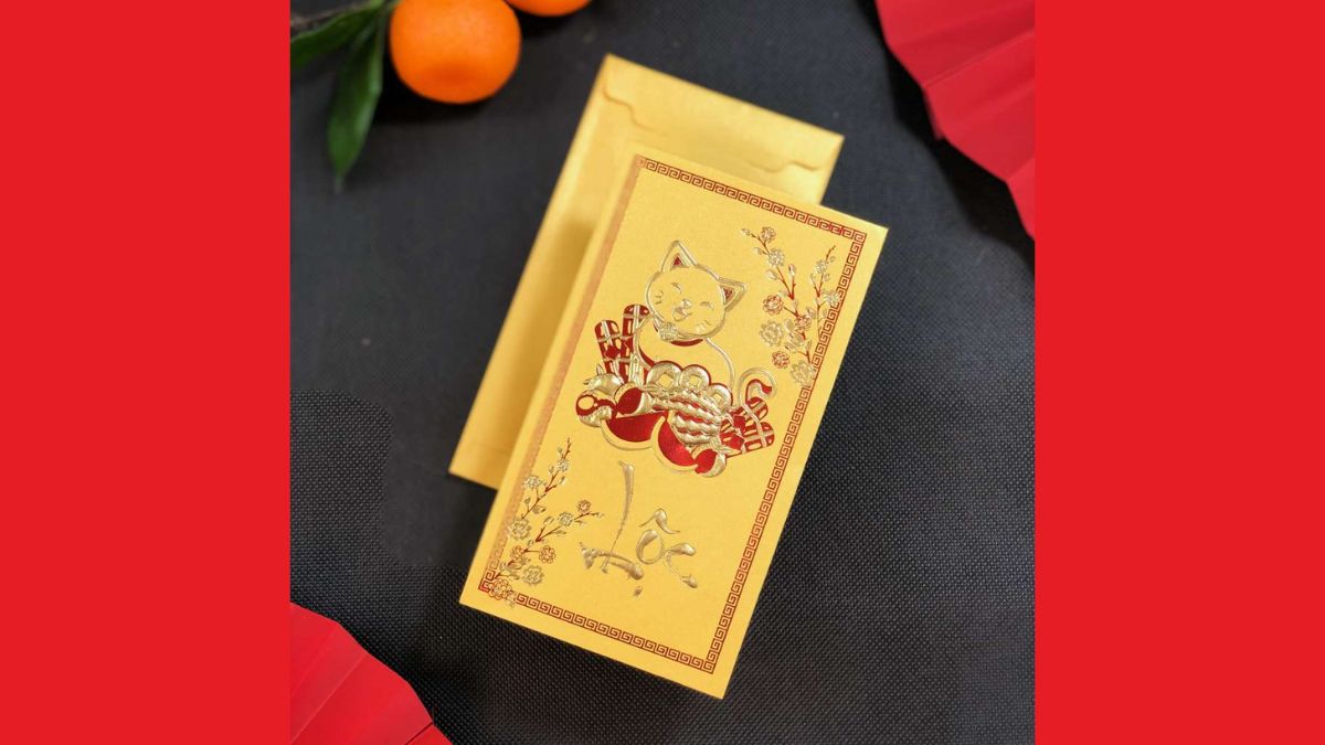 Mẫu bao lì xì hình mèo may mắn