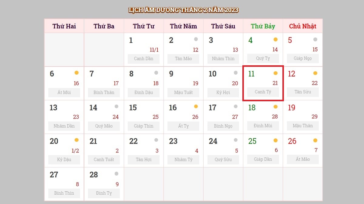 Ngày 11/2/2023 (nhằm ngày 21/1/2023 âm lịch)