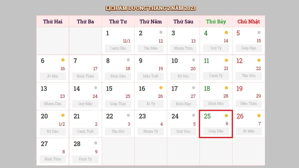 Ngày 25/2/2023 (nhằm ngày 6/2/2023 âm lịch)
