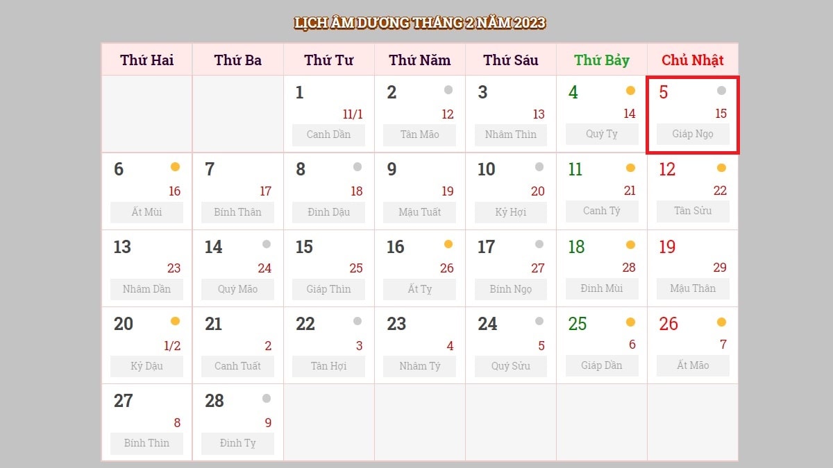 Ngày 5/2/2023 (nhằm ngày 15/1/2023 âm lịch)