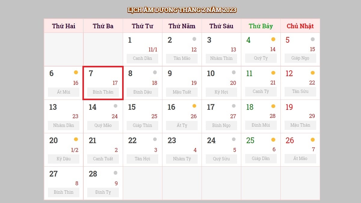 Ngày 7/2/2023 (nhằm ngày 17/1/2023 âm lịch)